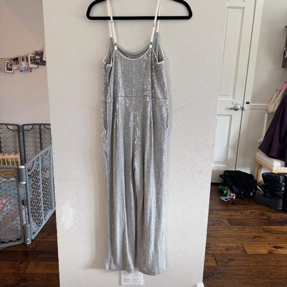 Etoile by Anthropologie Silver Sequin Wide-Leg Jumpsuit - Picture 2 of 3